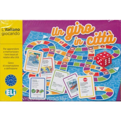 ELI Un Giro in Citta társasjáték olasz szókincs tanulásához a városi életről, üzletekről, közlekedésről és közúti jelzésekről. - ELi Language Games