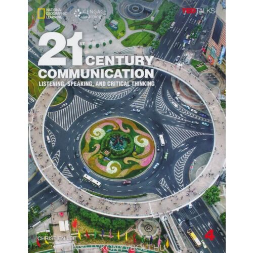 A 21. századi kommunikáció könyv borítója, National Geographic Learning, a hallgatási, beszéd- és kritikai gondolkodási készségekre összpontosítva 