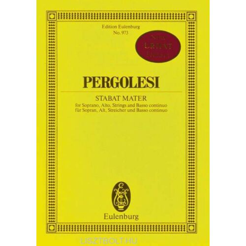 PERGOLESI Stabat Mater Kotta, Eulenburg Kiadás No. 973 szopránra, altra, vonósokra és basso continuora - DVD film