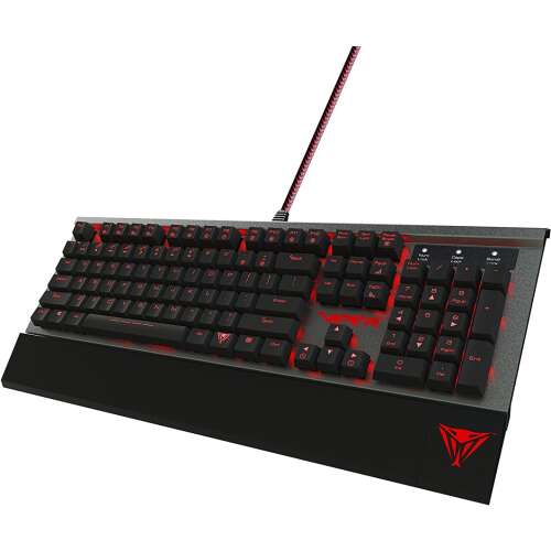 Patriot Memory Viper V730 mechanikus gamer billentyűzet vörös háttérvilágítással, fekete és ezüst színben, USB csatlakozással