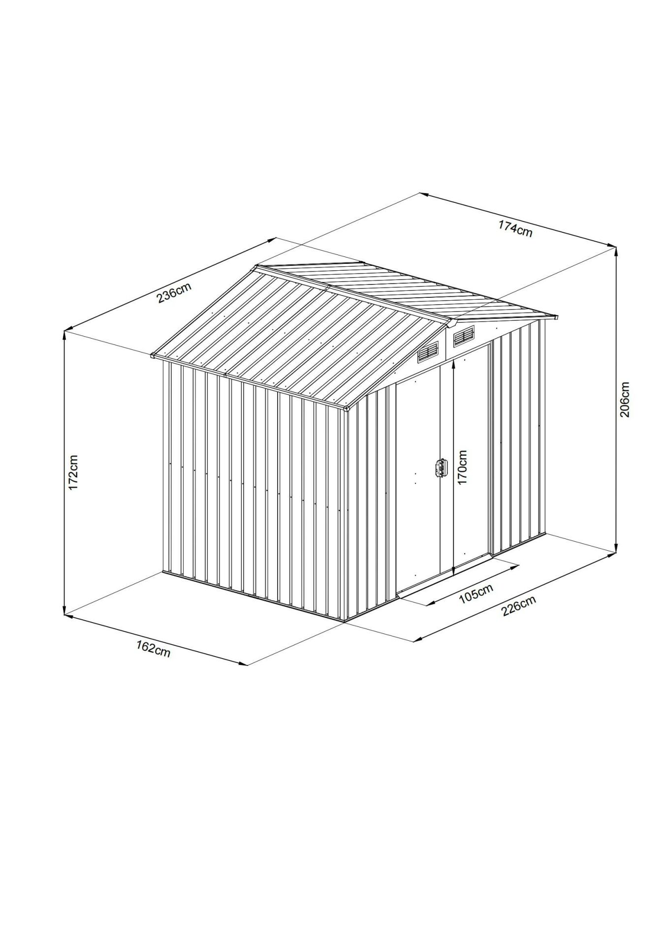 Riwall RMSA 6x8 fém kerti tároló 2,4 x 1,7 m nyeregtetővel (barna)