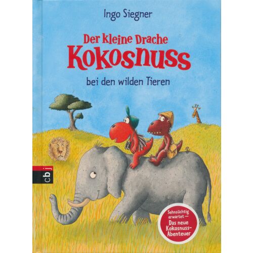 Der Kleine Drache Kokosnuss bei den wilden Tieren könyvborító. Ingo Siegner gyerekkönyve, melyben Kókusz, a Sárkány szerepel. - Idegennyelvű könyv
