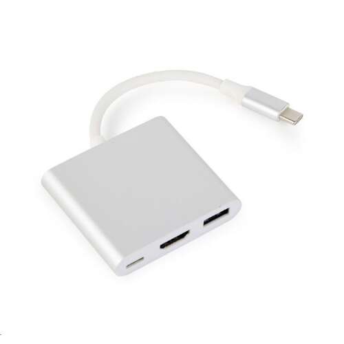 Gembird Cablexpert USB-C -&gt; HDMI + USB-C + USB-A adapter ezüst (A-CM-HDMIF-02-SV)