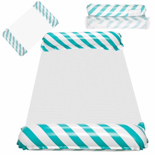 Collage of inflatable pool hammock lounger