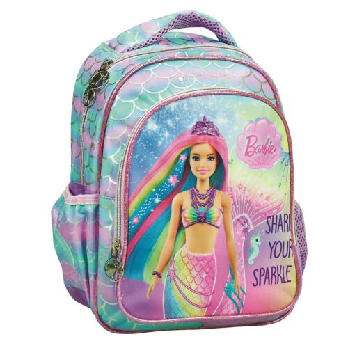 Barbie Sparkle hátizsák elölnézet, sellő Barbie dizájn, 31 cm
