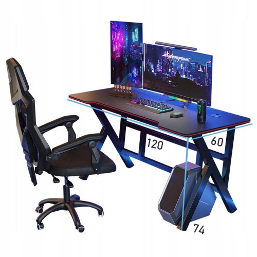 Schwarzer 120 cm Gaming Schreibtisch mit Monitor, Tastatur und Gaming Stuhl