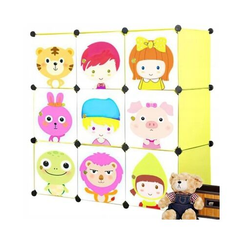 Bunter modularer Kleiderschrank für Kinder mit Tier- und Comicfiguren