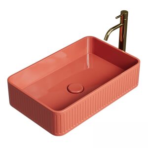 Zadabso piros kerámia téglalap alakú pultra szerelhető mosdókagyló arany csapteleppel - Zadabso