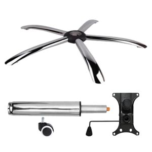 Комплект метални балансиращи плочи 20 см x 15 см, основа 60 см, универсална гумена ролка и бутален цилиндър, газови, за офис столове, сребристи,...