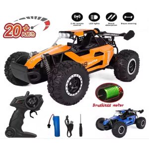 Narancssárga távirányítós autó LED lámpákkal, 20 km/h sebességgel és 2.4GHz távirányítóval - OEM