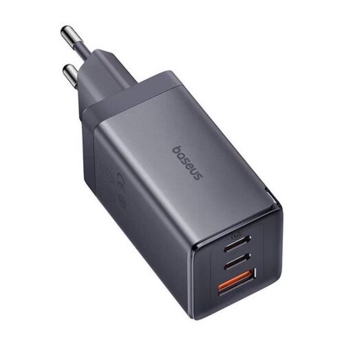 Baseus GaN5 Netzteil, 65W, 2x USB-C, 1x USB (USB-C Kabel im Lieferumfang enthalten), Grau
