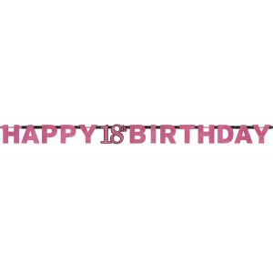 Happy Birthday Pink 18 hologrammos felirat 213 cm 147147771 - Party kellék