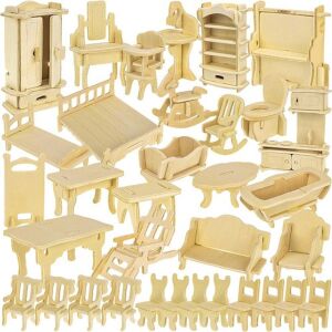 Fa összeszerelhető bútorok babaházba - 34 darabos