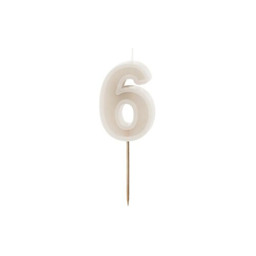Bézs Számgyertya "6", 6 cm magas - PartyDeco