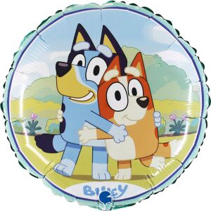 Фолиев балон Bluey Hug, кръгъл балон 46 см с Bluey и Бинго, които се прегръщат - Реквизит за партита