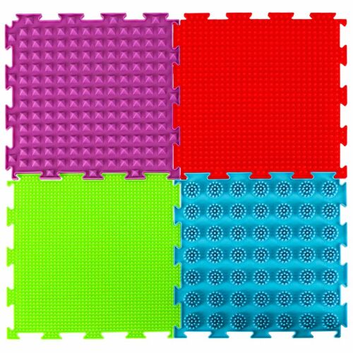 Montessori szenzoros kirakós szőnyeg talpmasszázshoz, négy színes lap