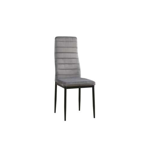 Scaun de dining din catifea gri cu picioare din metal negru