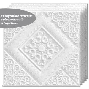 Teno 3D Small Tapétakészlet, 25 db, öntapadós, fal/mennyezet, virágmintás, vízálló, könnyen felszerelhető, modern dizájn, 35x35 cm, fehér