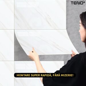 60 db-os prémium 3D Teno® márványtapéta szett, 10,8 m² fedettség, öntapadó, vízálló, könnyen telepíthető, modern dizájn, 30x60 cm, 55-ös modell, fehér