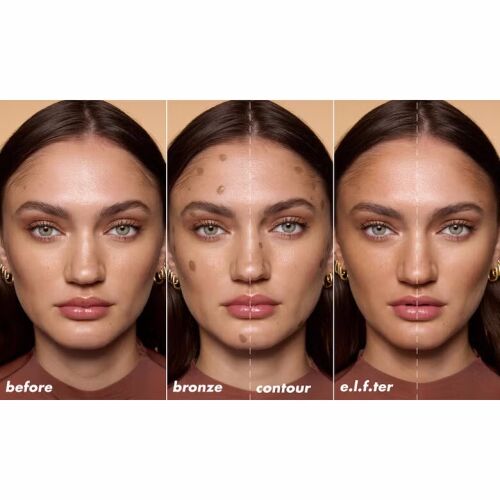 e.l.f. Camo Liquid Bronzer & Contour alkalmazás előtt és után világos bőrön - Pirosító