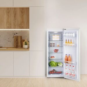 Retro DOMO hűtőszekrény, 225 literes űrtartalom, 144,5 cm magas, állítható hőmérséklet, 5 üvegpolc, 4 ajtórekesz, zöldség-/gyümölcstároló, belső világítás, ergonomikus fautánzat fogantyú, áll