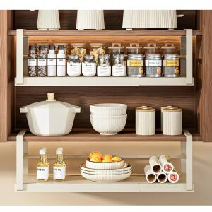 Fém akasztó, kihúzható, tároló, rendszerező, krém/szürke, 45,5-62,5 x 22 x 16,5 cm 136066213 - Gardrób rendszerező