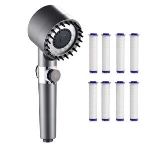 Teno® zuhanyfej, 8 extra szuro, Be/Ki gomb, állítható nyomás, vízszurés, egyenletes sugár, szilikon sörték a tisztításhoz, szürke 134638633 - Zuhanyfej