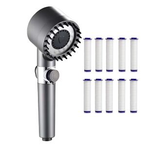 Teno® zuhanyfej, 10 extra szuro, Be/Ki gomb, állítható nyomás, vízszurés, egyenletes vízsugár, szilikon fogak a tisztításhoz, szürke 134638636 - Zuhanyfej