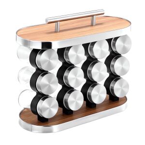 Teno 12 darabos fűszertartó állvány fa talppal és fém fedőkkel - Tárolás & Rendszerezés