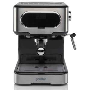 Gorenje ESCM15DBK Espresso Coffee Maker, black and stainless steel, front view - Bean-to-cup coffee machines