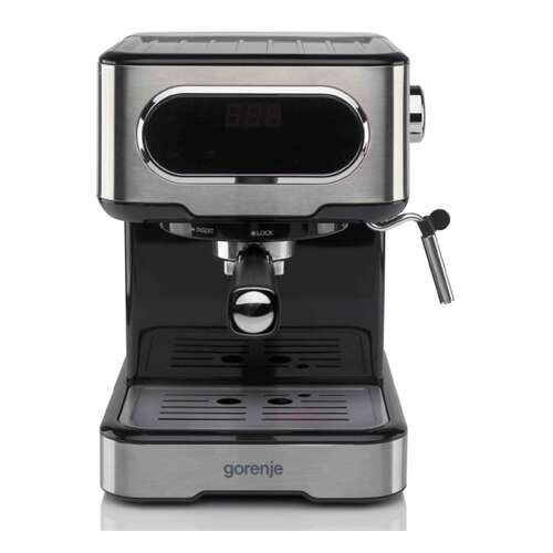 Gorenje ESCM15DBK Espresso Coffee Maker, black and stainless steel, front view