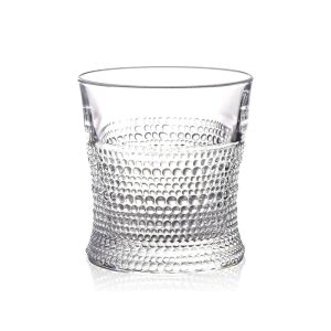 Pohár, whiskyhez, Dots, 300 ml, átlátszó, üvegből készült, 9 cm magas, 8 cm átmérőjű az aljánál, 8,5 cm átmérőjű a nyílásnál.