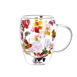 Kávés bögre, virág ízű, üveg, átlátszó, 350 ml, 11,5 x 5,5 x 8,5 cm - ergonomikus és könnyen kezelhető.