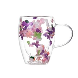 Bögre, Virágvirág, üveg, átlátszó, dupla falú, 12 x 5,5 x 8 cm, 300 ml, hatékony hőszigeteléssel. 134678121 - Pohár