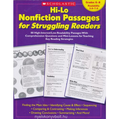Scholastic Hi-Lo Nonfiction Passages könyv gyengén olvasóknak, 6-8. osztály, olvasásértés munkafüzet - Idegennyelvű könyv