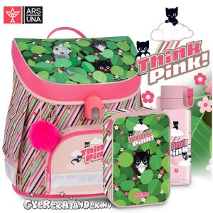 Ars Una mágneszáras cicás iskolatáska SZETT 5 részes - Think Pink Leaves 134715107 - Ars Una