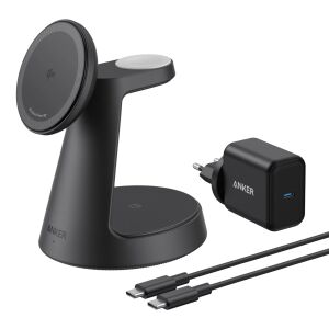 Anker MagGo 3-in-1 MagSafe Qi2 15W magnetisches kabelloses Ladegerät (Ladegerät und Kabel enthalten), Schwarz 140748913 - Kabellose Ladegeräte