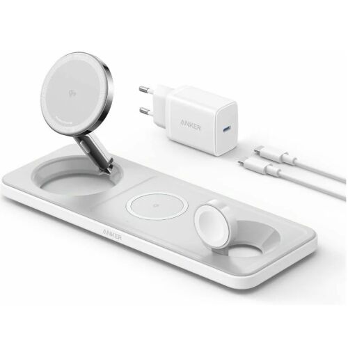Stație de încărcare wireless Anker MagGo 3-în-1 pentru iPhone, AirPods și Apple Watch