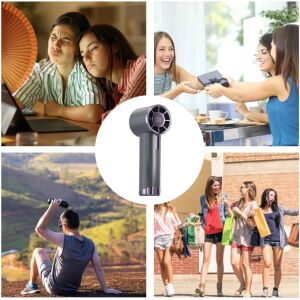 Mini ventilator portabil, cu 3 trepte de viteza, maner ergonomic, afisaj LCD, incarcare USB rapida, gri antracit