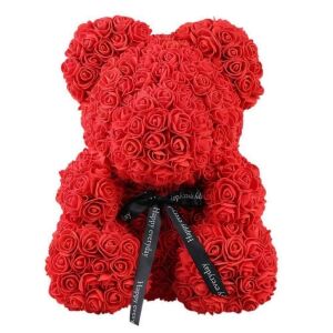 FOXMAG24 Piros rózsa teddy maci, 25 cm-es művirág maci - Ajándék ötlet Valentin-napra