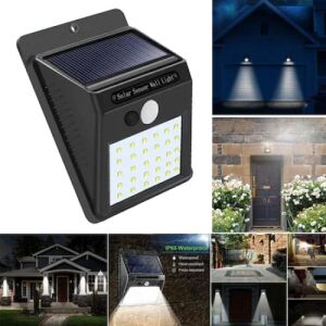 Set 10 lampi solare, FOXMAG24, 30 de LED, senzor de miscare, 0.55W, negru