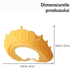Viziera de protectie baita bebelusilor, pentru ochi si urechi, cu banda reglabila, din silicon, in forma de coroana, galben