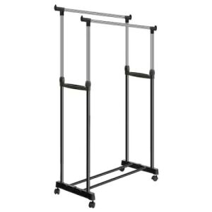 Suport dublu metalic pentru haine cu înălțime reglabilă și roți - Suport pentru haine