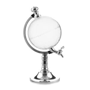 Диспенсър за напитки HotDeal Globe, вместимост 1,5 л, прозрачен стъклен глобус със сребърна стойка - Бар инструмент