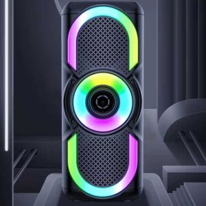 Boxa portabila cu lumini RGB, putere 10W, MP3, USB, bluetooth, TF, slot microfon, karaoke, acumulator, din plastic rezistent, cu 2 difuzoare, negru