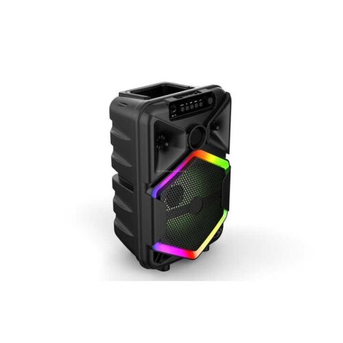 Boxa portabila cu lumini RGB, putere 10W, MP3, USB, bluetooth, TF, WIFI, slot microfon, karaoke, acumulator, negru
