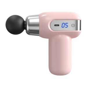 Aparat masaj tip pistol, pentru relaxarea musculara, cu afisaj LCD, incarcare USB, cu 4 capete interschimbabile, roz