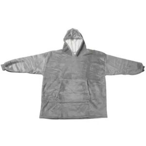 Pătură gri cu glugă, mâneci și buzunar frontal izolată pe alb - Lenjerie de pat