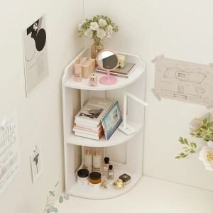 Raft de colt, multifunctional, pentru birou, baie, cu 2 etajere, dimensiuni 60x24x24cm, din MDF, alb