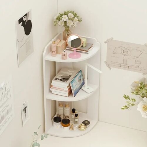 Multifunkcionális fehér sarokpolc két polccal kis helyiségekbe